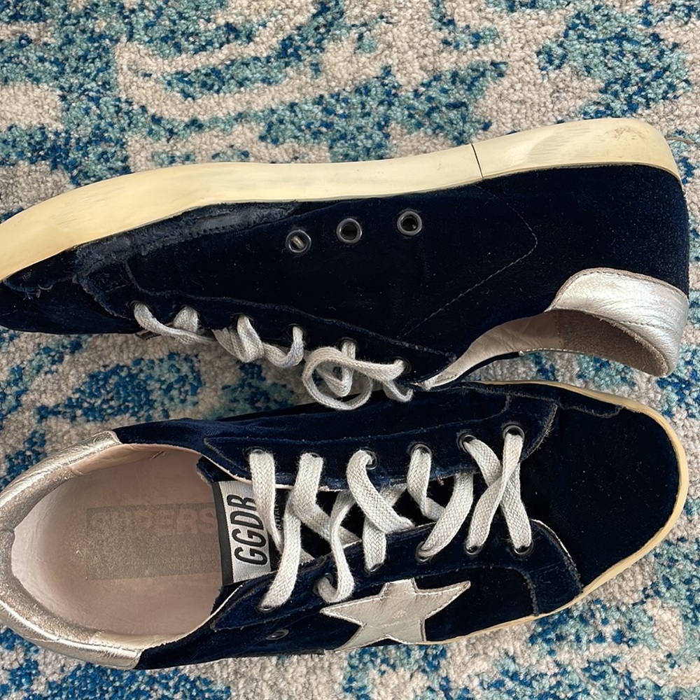 Authentic Golden Goose Superstar Sneakers - Navy Velvet with metallic star